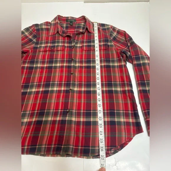 Lauren Ralph Lauren plaid flannel large L heritage button up red green LRL - Picture 5 of 13